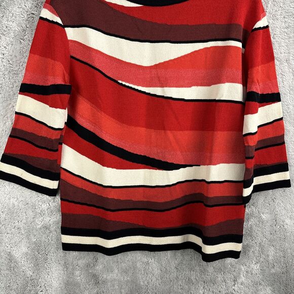 VINTAGE ST. JOHN Collection Top Womens Medium Red White Abstract Wool Blend - Picture 2 of 6
